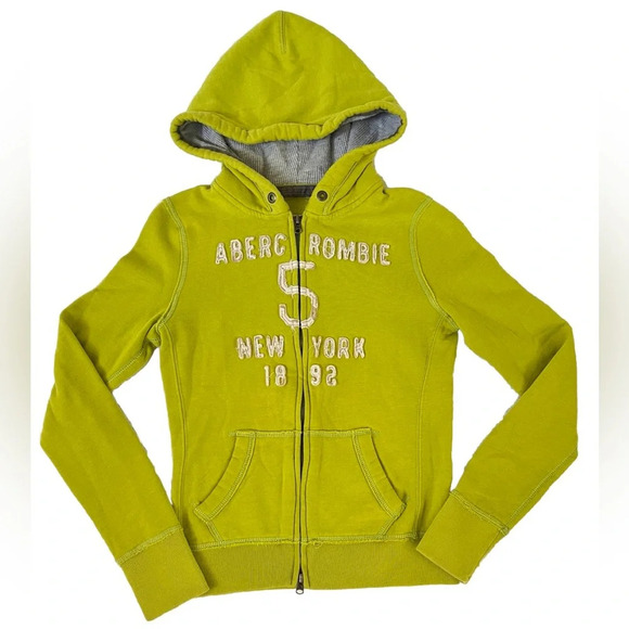 Vintage Abercrombie Size XL Hoodie Sweatshirt Lime Green A&F Preppy Double Zip - Picture 1 of 11